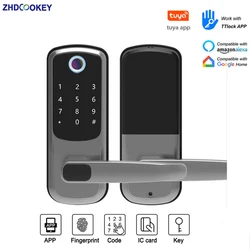 Tuya WIFI Biométrico Fingerprint APP TTLock Senha Bluetooth Código do Cartão IC Chave Segurança Deadbolt Bloqueio Eletrônico Inteligente Fechaduras Da Porta