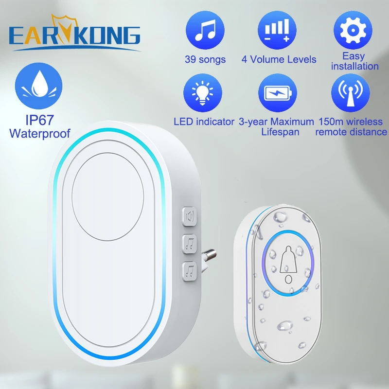 Intelligent Wireless Doorbell Home Welcome Doorbell Waterproof 300m Remote Smart Door Bell Chime EU UK US Plug Optional