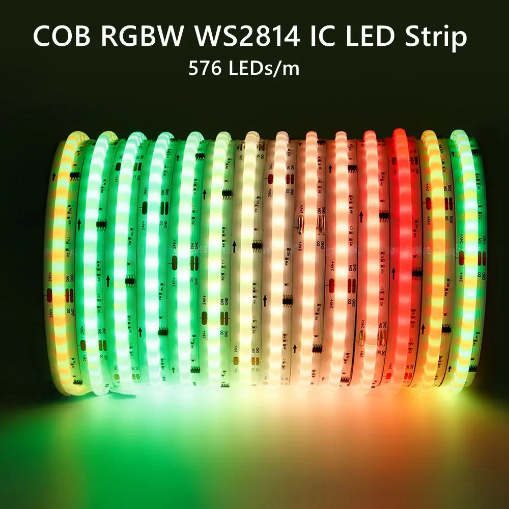 COB RGBW WS2814 IC listwa oświetleniowa LED adresowalny kolor marzeń 10mm 576 diod/m wysokie elastyczne światła COB RA90 3000K/4000K/6000K DC24V