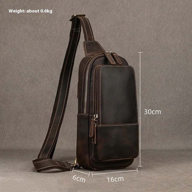 Stylish Men's Leather Chest Bag for Outdoor Activities with Umbrella and Phone Storage