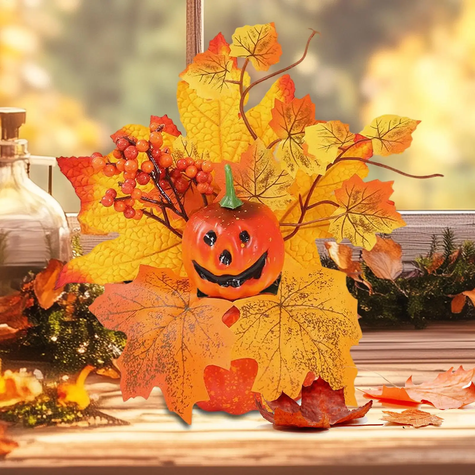 Decorações de abóbora de outono abóbora artificial com folhas de bordo halloween outono ação de graças colheita mesa peças centrais decoração para