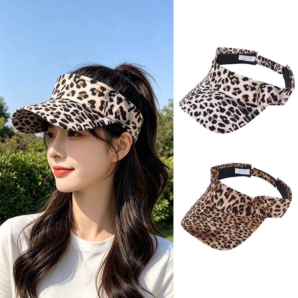 Korean Style Leopard Print Sun Hat Empty Top Curved Brim Sun Protection Hat Peaked Cap Anti-UV Women Sunshade Hat Ladies
