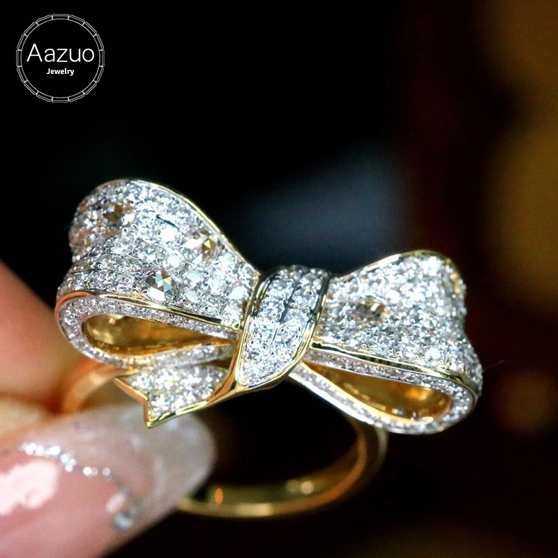 

Aazuo Fine Jewelry 18K Yellow Gold Real Diamonds 1.5ct Luxury Bowknot Ring Gift For Woman Deluxe Banquet Fashion Jewelry Au750