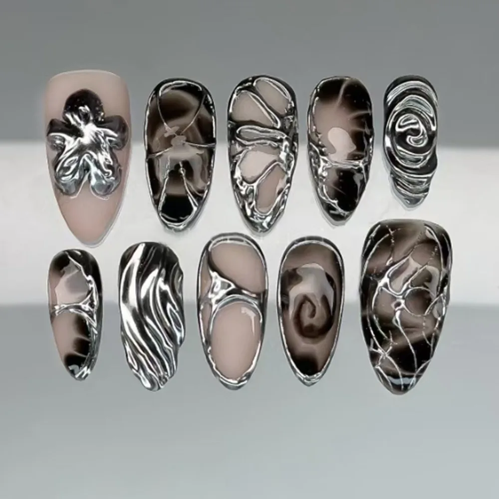 

24pcs Manicure Long Almond False Nails Flowers Aurora Cat Eye Stars Press on Nails French Detachable Nail Tips DIY
