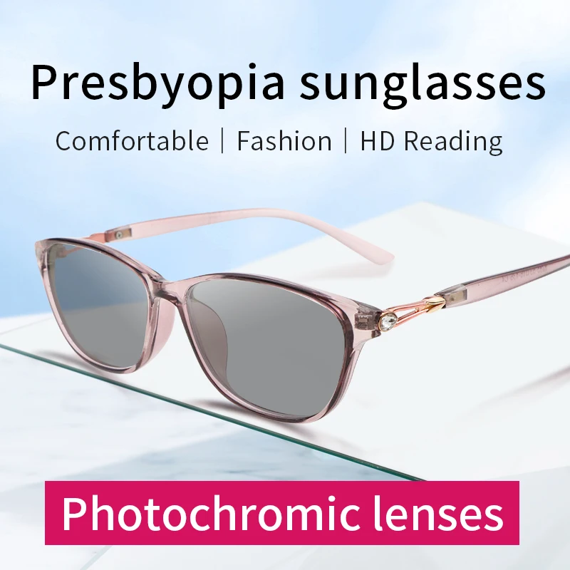 Photochromic Reading Glasses for Women, Sunglasses for Outdoor, Ultralight Eyeglasses Frame,Magnifying Presbyopia Eyeglasses