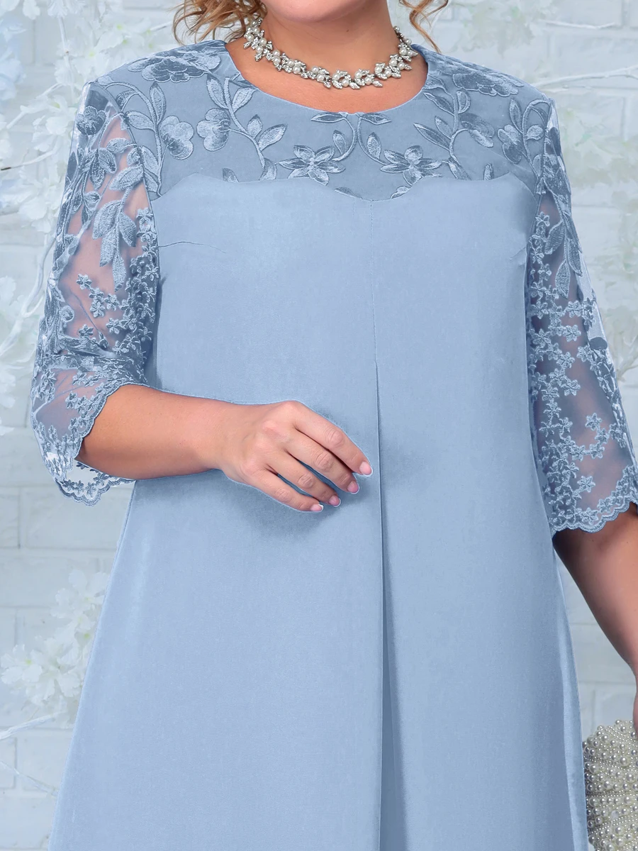 Sukienka Plus Size 2024 Moda Damska Letni Haft Kwiatowy Patchwork Elegancka Sukienka Imprezowa Curvy Rozmiar Odzież Damska