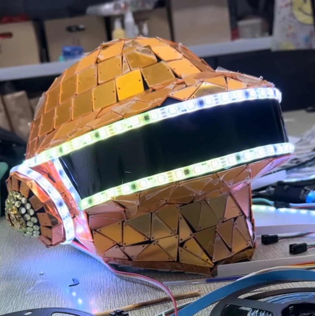 Atmosphere props LED luminous helmet Future Technology Interstellar Headgear Punk mirrored helmet Wearable headgear