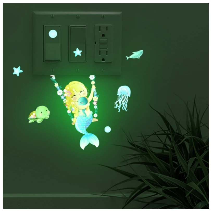 10*12cm Wall Stickers Fairy Butterfly Cartoon Wall Stickers Switch Sticker Luminous Stickers Room Decor Wall Stickers Self Adhes
