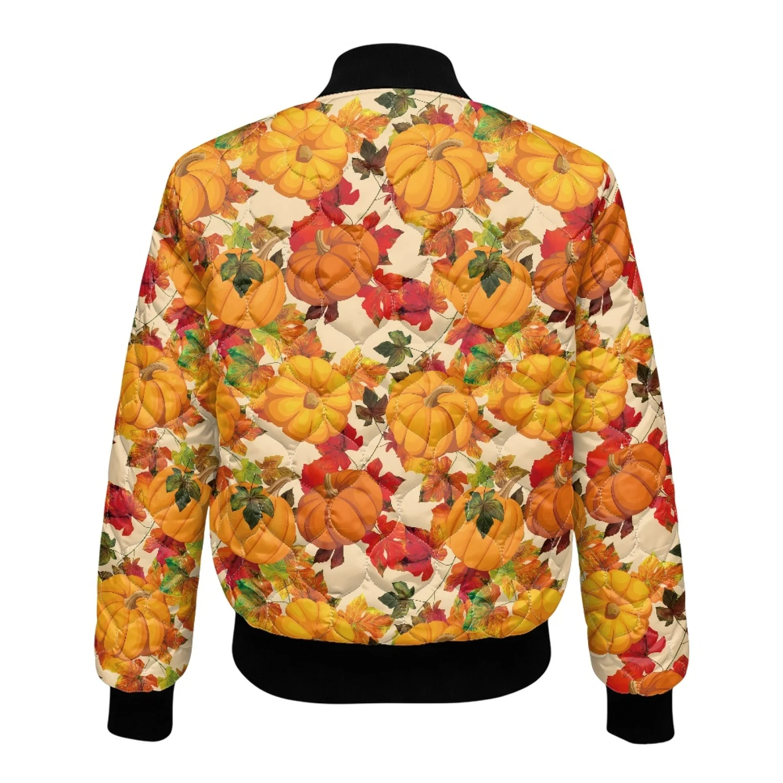 PENSTROLL Pumpkin Print Womens Rib Cuff Quilted Padded Zipper Bomber Outerwear Water-Resistant the Quilted Liner for Vacation