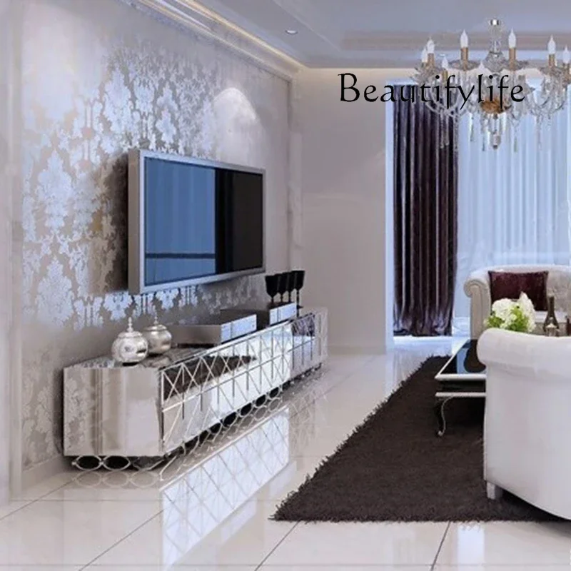 N40 Mirror furniture, living room TV cabinet, stainless steel floor cabinet audio-visual cabinet, can be customized