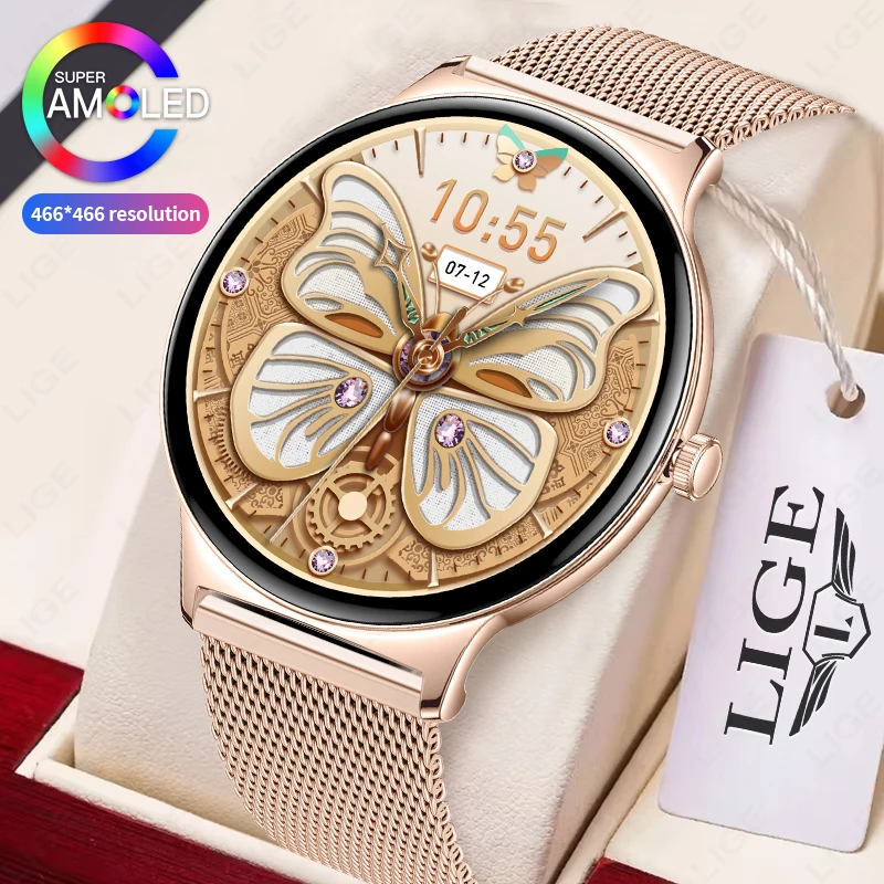 

LIGE 2025 Ultra-thin Durable Women Smartwatch AMOLED Screen Watches Heart Rate Blood Pressure Bluetooth Call Health Smart Watch