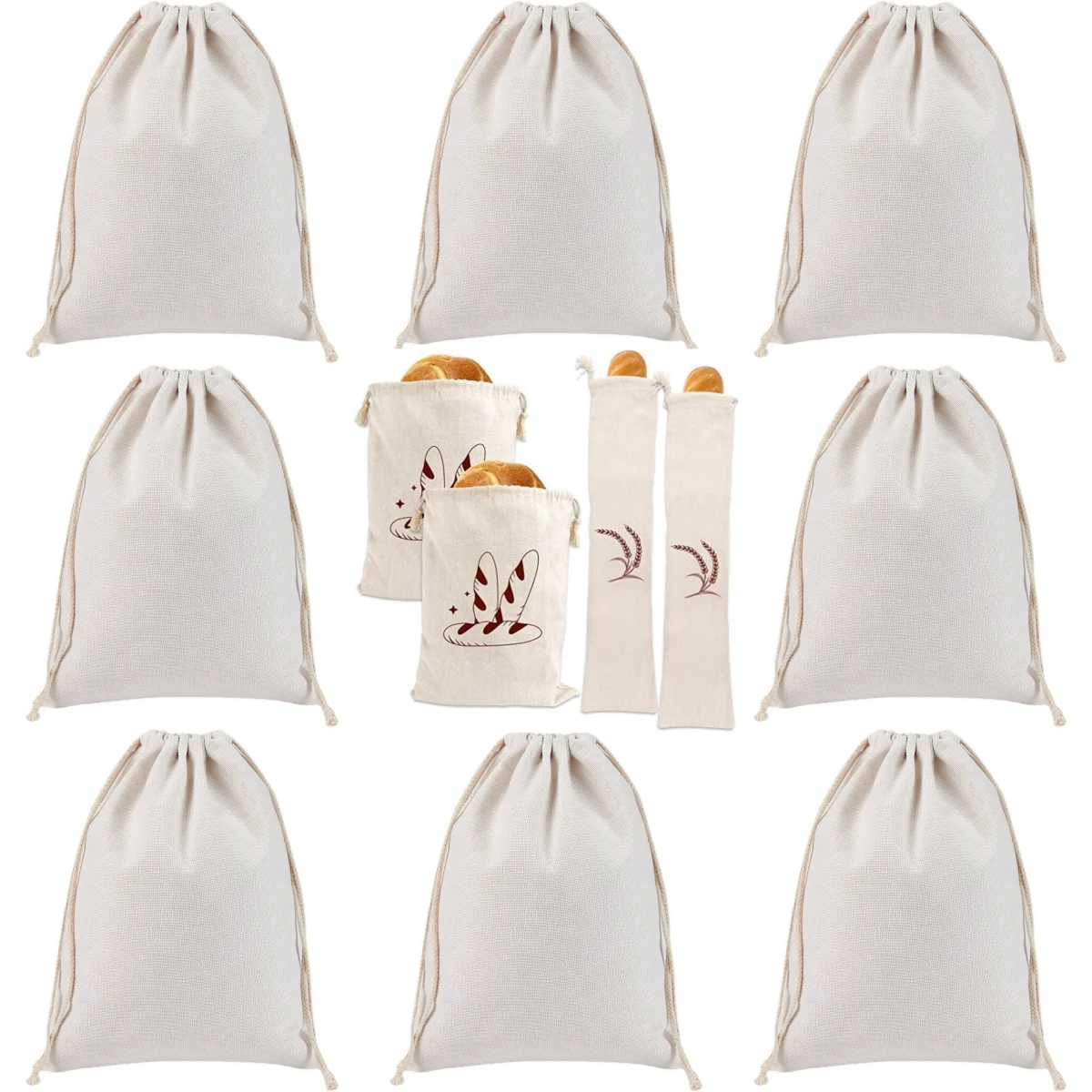 10 Pieces Sublimation Blank Linen Burlap Drawstring Bag Bread Bags Present Bags with Drawstring for Heat Transfer Print
