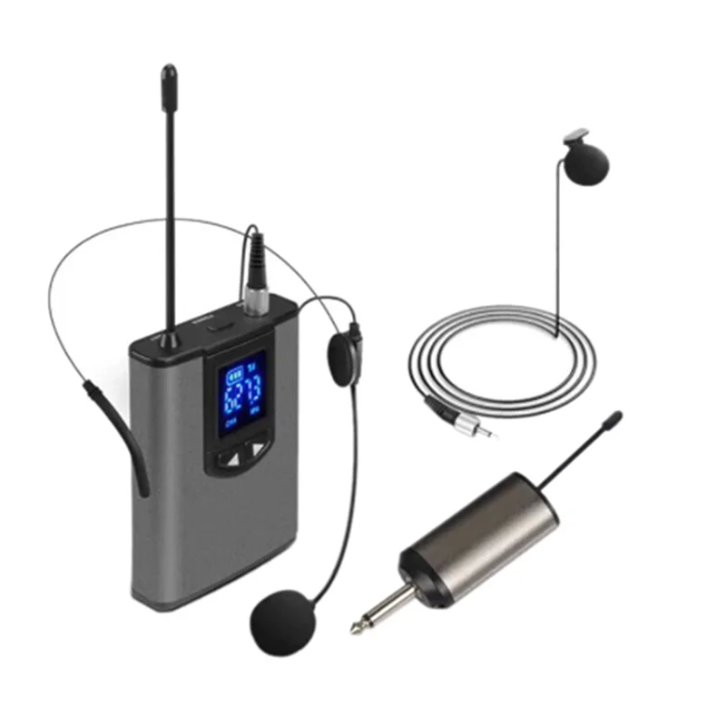 

UHF Portable Wireless Headset/ Lavalier Lapel Microphone with Bodypack Transmitter and Receiver 1/4 Inch Output(A)