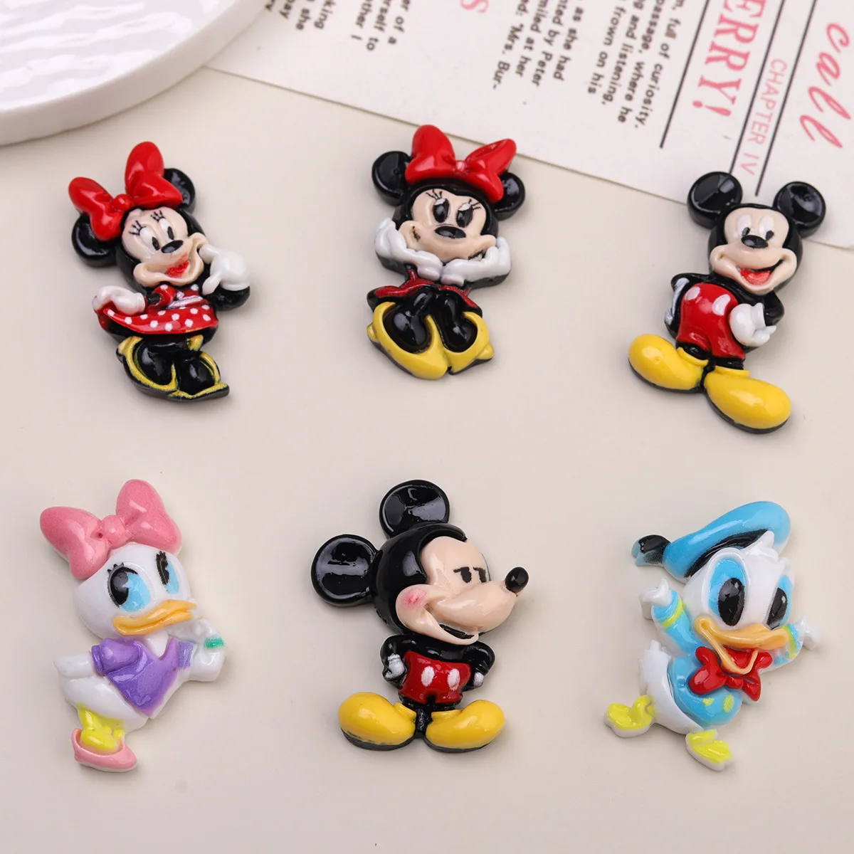 5pcs Cartoon DIY Resin Accessories Jewelry Happy Disney Mouse Cream Glue Hairpin Mobile Phone Case Keychain Pendant Charms