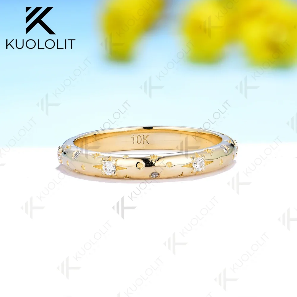 Kuololit Starburst Moissanite Band Rings for Women Men Solid 18K 14K 10K  Yellow Gold for Anniversary Engagement Gifts