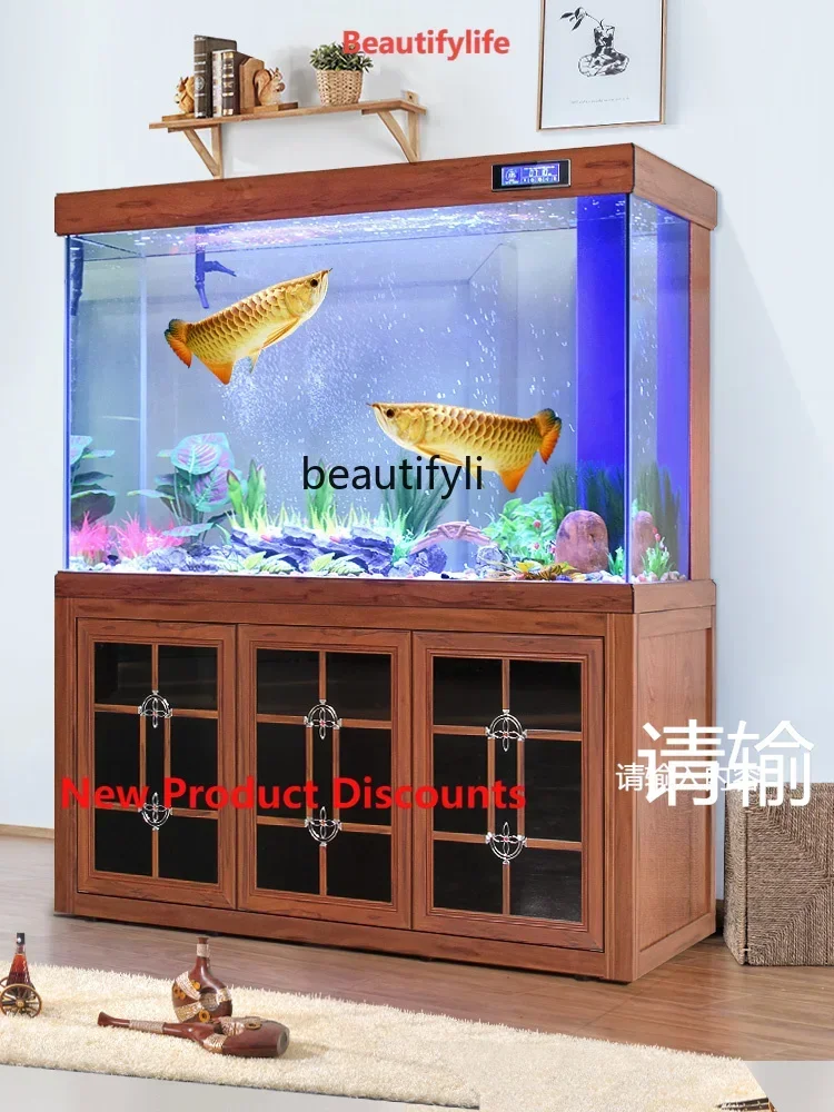 

Q181 Fish Tank Aquarium Living Room Ecological Home Large Bottom Filter Super White Glass Partition Screens Water Lucky