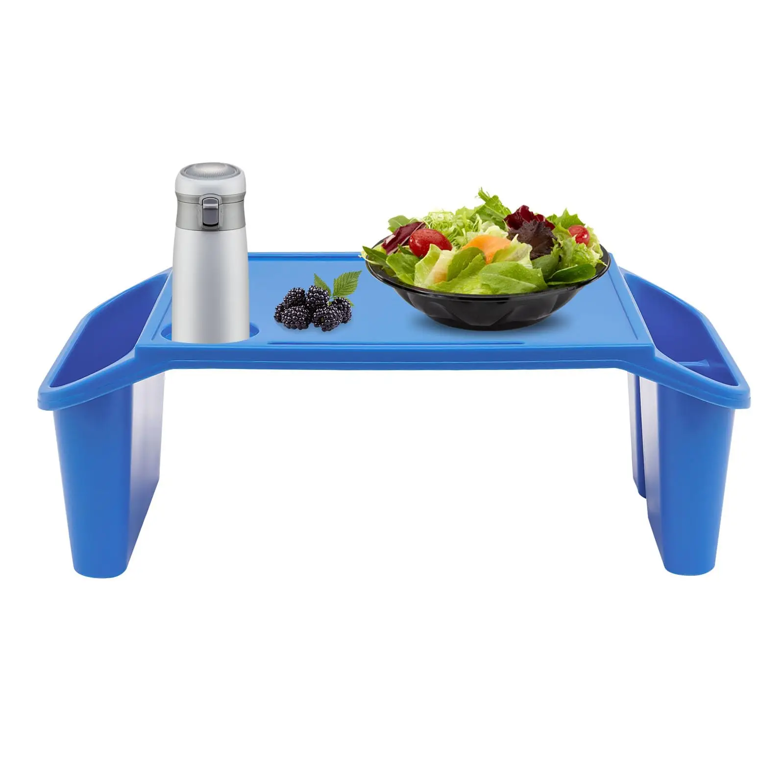 6 Bandeja de guapa para niños, bandeja de plástico para desayuno con bolsillos laterales y ranura, bandeja portátil para refrigerios para comer,