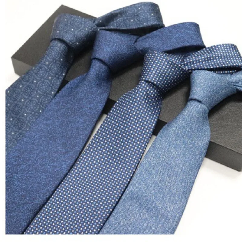 

men's tie 8cm High sense new administrative hand-tied advanced business necktie silk-like Jacquard blue tie