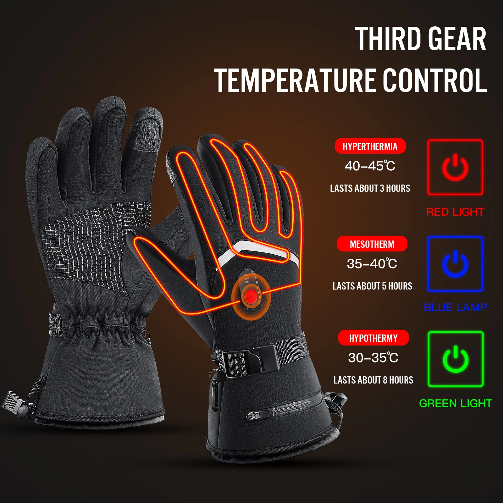 

Electric heating gloves for winter skiing, heating gloves for motorcycles, warm and waterproof with battery box, and heating glo