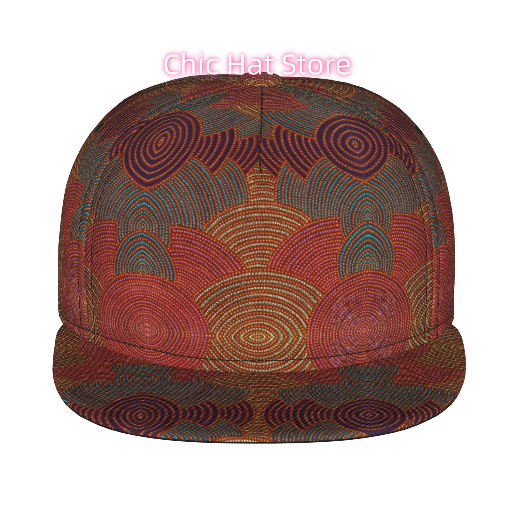 1pc Aboriginal Dot Arcs Fully Printed Hip-hop Caps, Baseball Caps, Stylish Flat-brimmed Baseball Cap, Trucker Cap, Golf Capssp