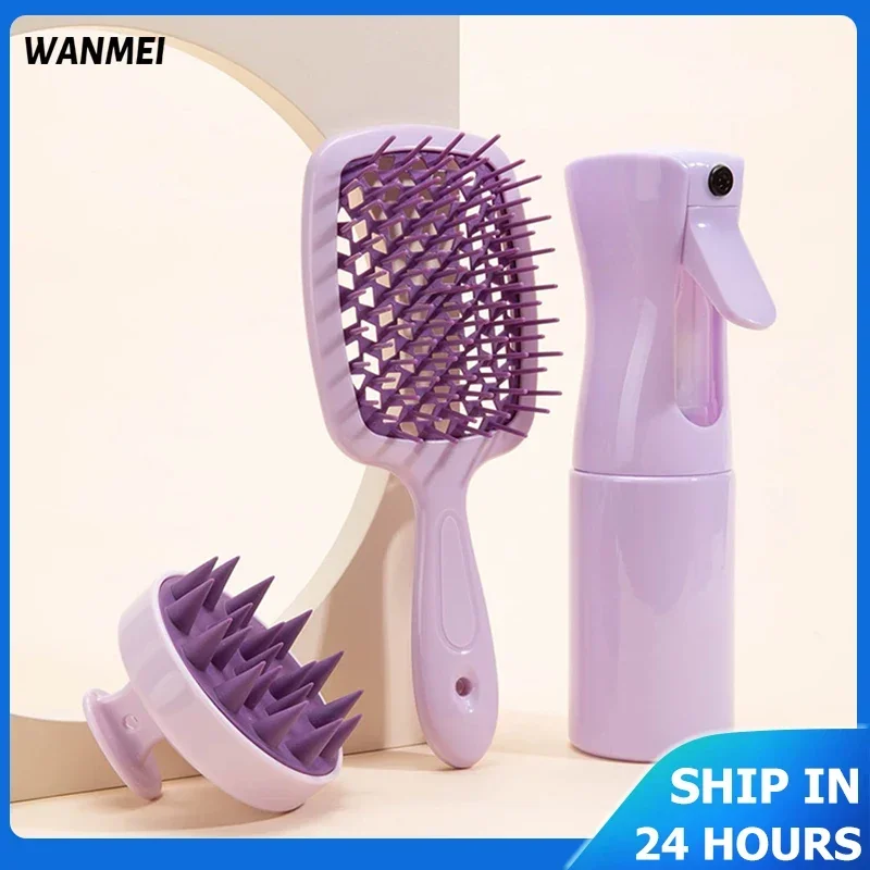 3pcs/set Spa Care Hair Shampoo Brush Natural Wet Curly Hollow Detangling Hair Brush Set Salon Professional Hairdressing Tools