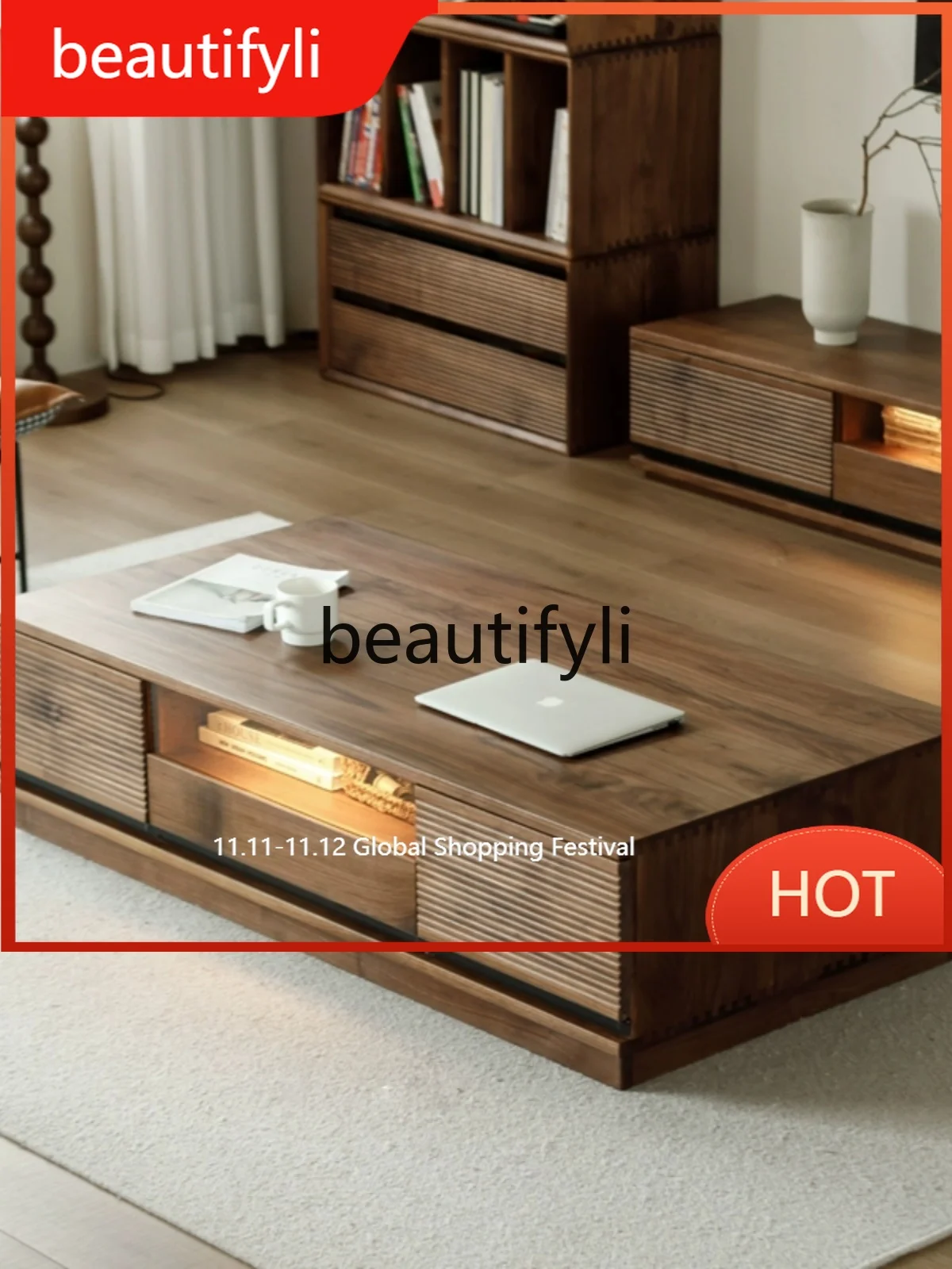 

Nordic small apartment solid wood tea table living room home TV cabinet coffee table combination D80