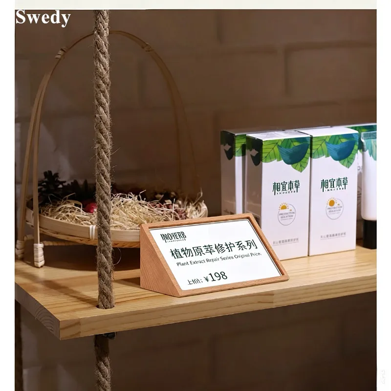 5 Pieces Wooden Price Label Holder Clear Acrylic Desktop Stand Product Pricing Menu Information Sign Holder Stand