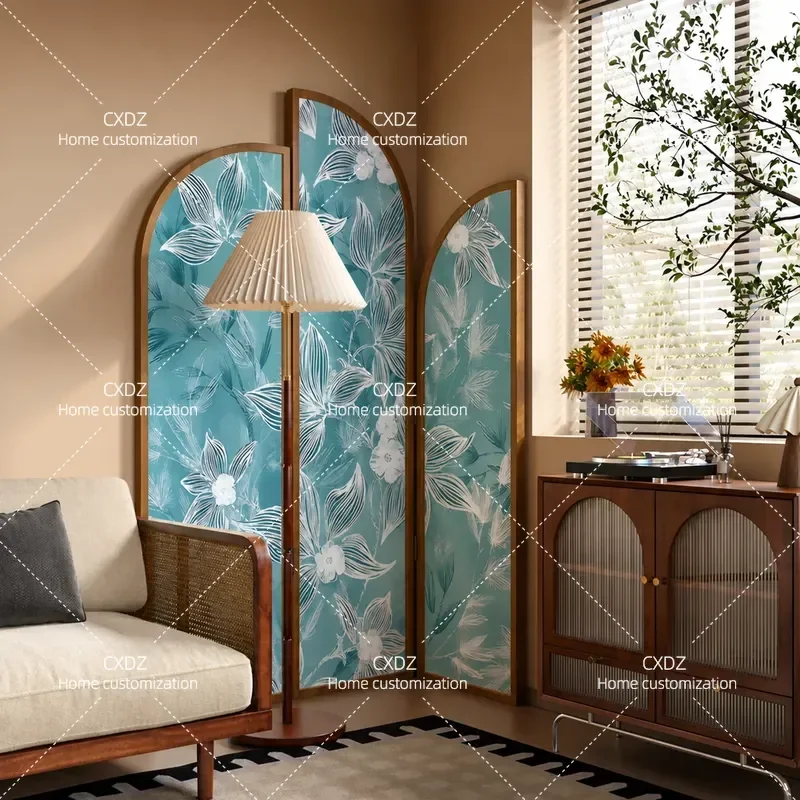 Nordic Solid Wood Folding Screen Partition with Banana Leaf Design for Living Room Entrance Bedside Decoration Mobile Room