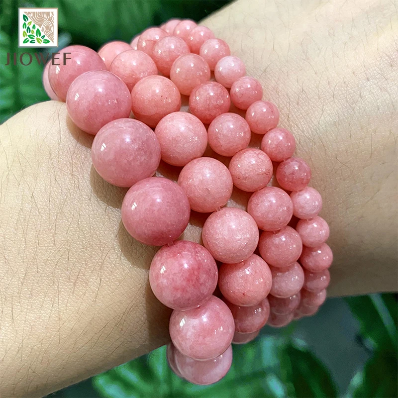 Smooth Light Pink Rose Chalcedony Jasper Beads Natural Stone Diy Bracelet Accessories for Jewelry Making 15\