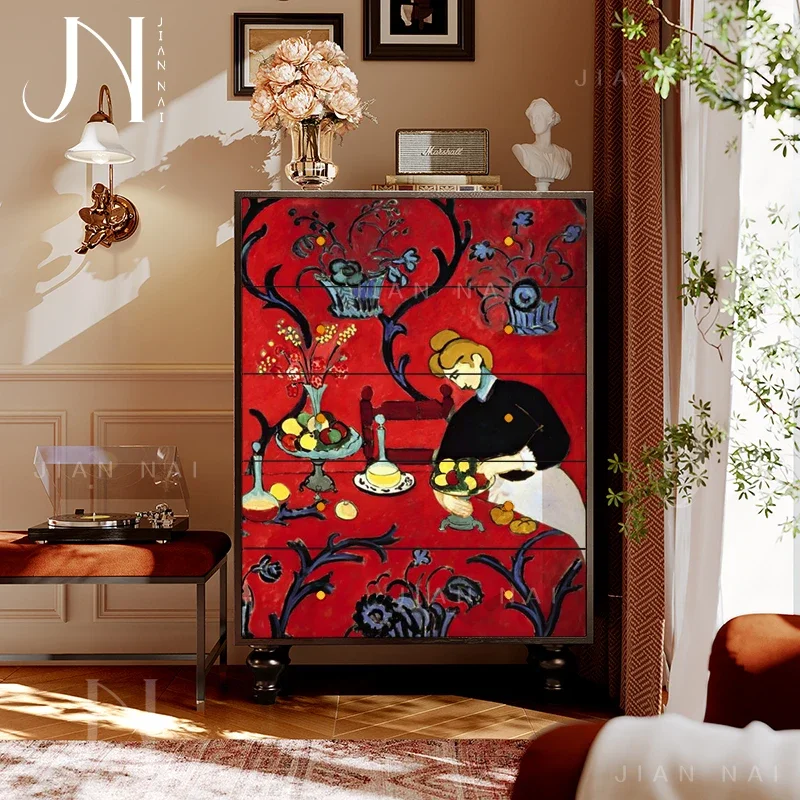 TAO French six-chest cabinet retro picture solid wood multi-functional chest cabinet living room home storage free installation