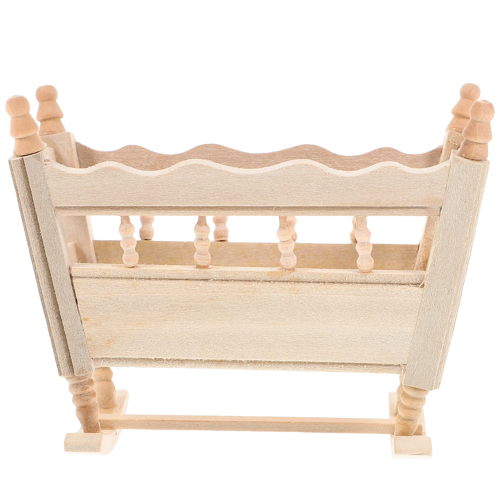 

Mini House Bed Miniature Scene Accessory Manual Decor Baby Cradle Model Wooden Adornment