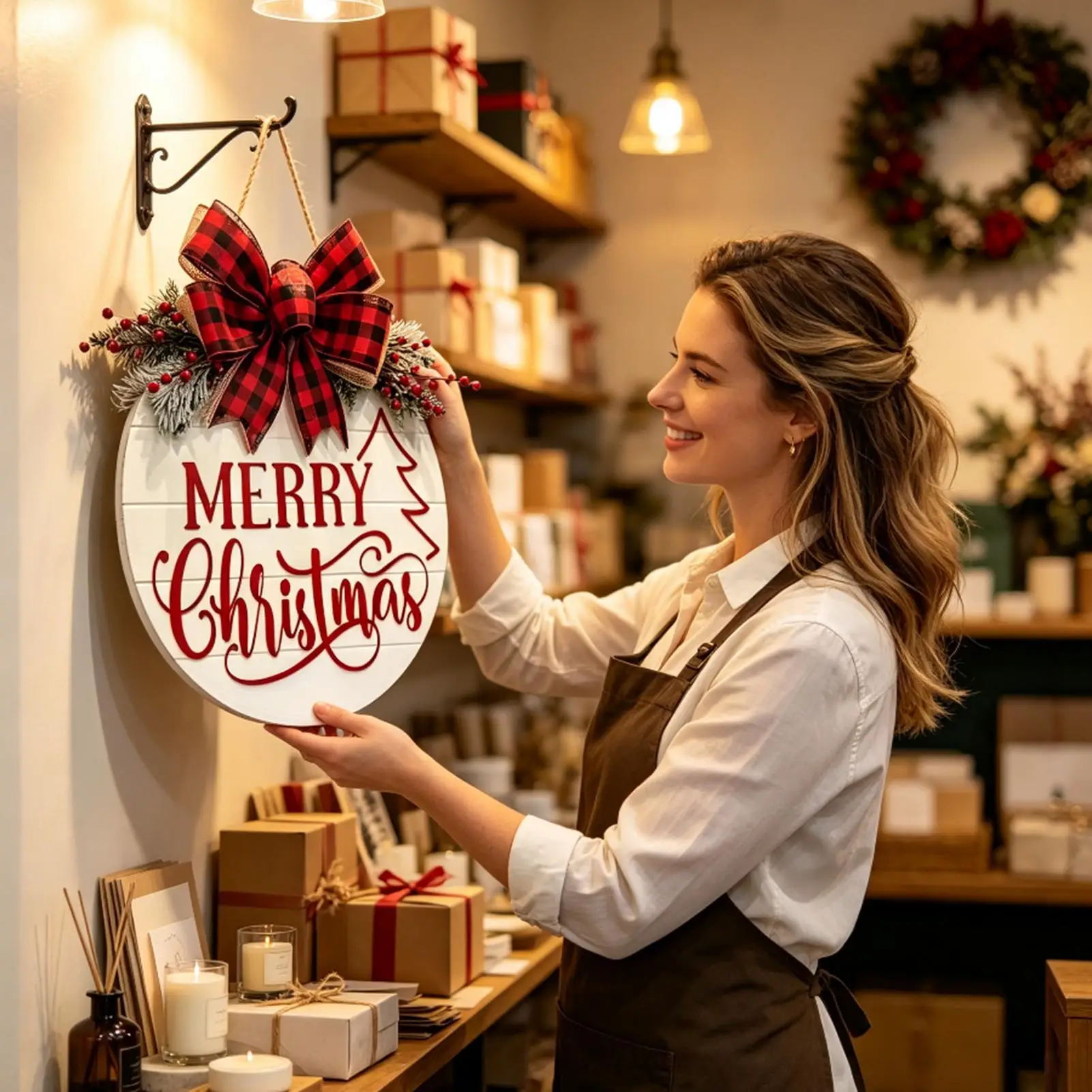 Merry Christmas Door Sign Rustic Wooden Holiday Porch Decoration Merry Christmas Door Ornament Sign For Indoor Home Apartment