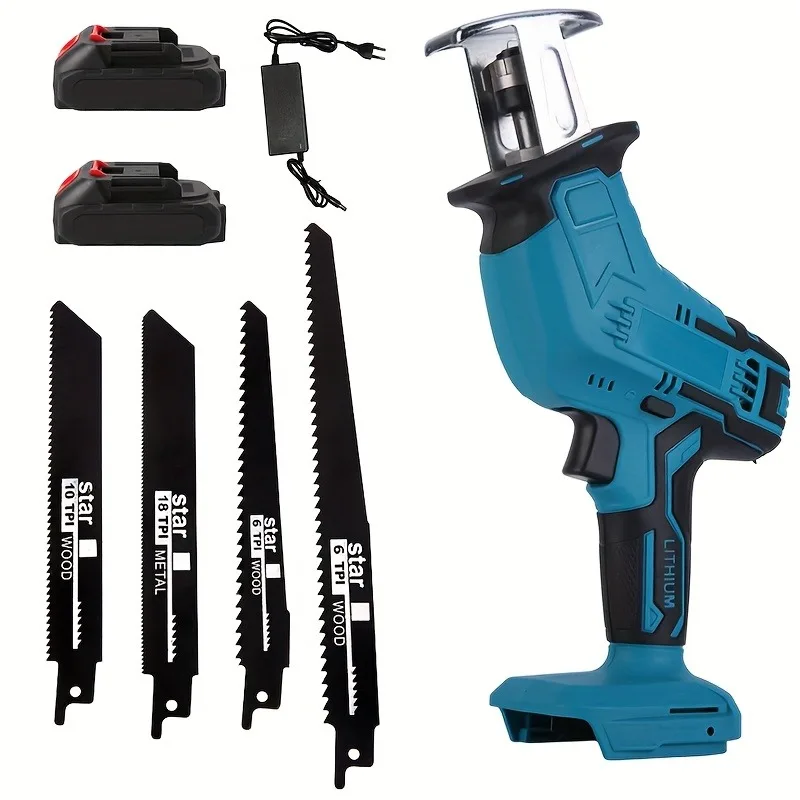 

21V Cordless Electric Reciprocating Saw, Metal/Wood/Plastic Cutting Tool Electric Brake for Construction, Home DIY
