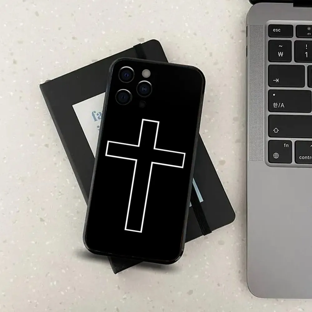 Bible Jesus Christian Cross Simple Phone Case For Apple iPhone 15,14,13,12,11,Pro,X,XS,Max,XR,Plus,Mini Soft Black Cover