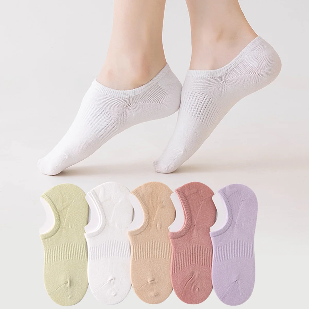 5 Pairs Women Invisible Socks Slippers Silicone Non Slip Summer Low Cut Socks Female Solid No Show Soft Boat Socks