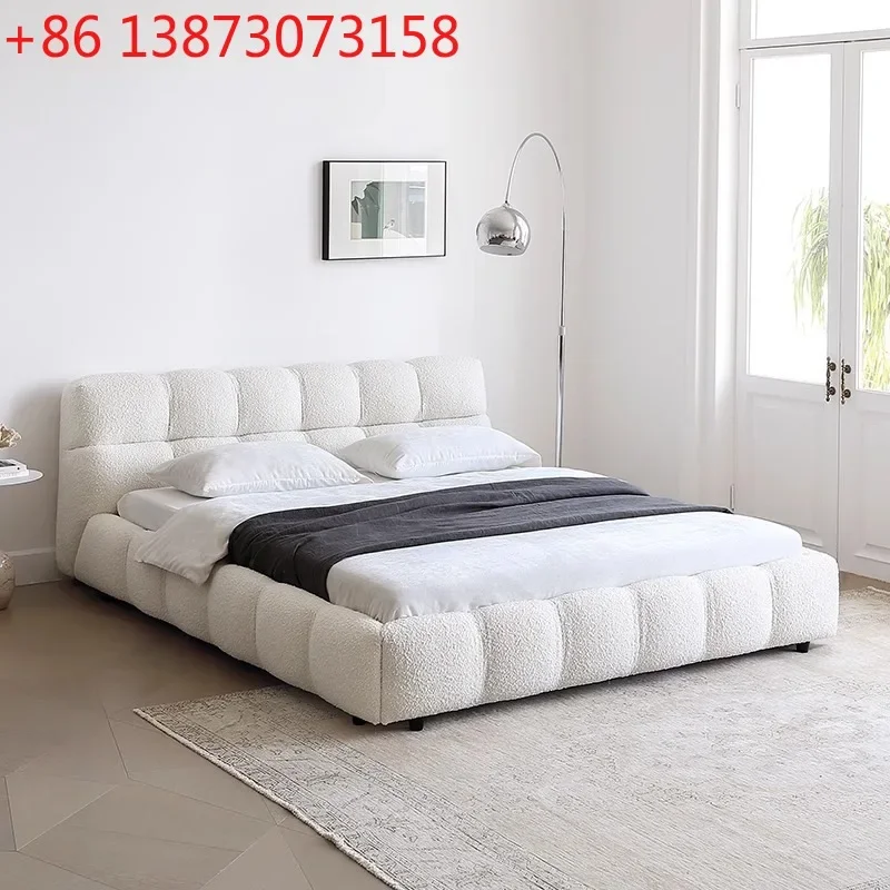 Original French Cream Wind Puff Fabric Bed Modern Simple Lamb Fleece Double Bed Wabi Sans Light Luxury Master Bedroom Wedding Be