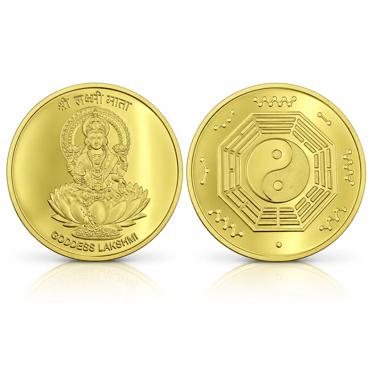 India Goddess Lakshmi Gold Coin Hindu Auspicious Goddess Lotus Buddha Lucky Badge Decoracion Feng Shui Medal Collectibles