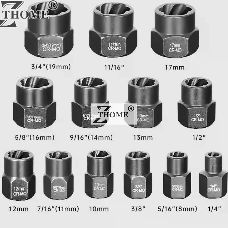 14pcs Damaged Lmpact Socket Set, Nut And Bolt Extractor & Remover-Chrome Molybdenum Steel Extractors With Storage Box