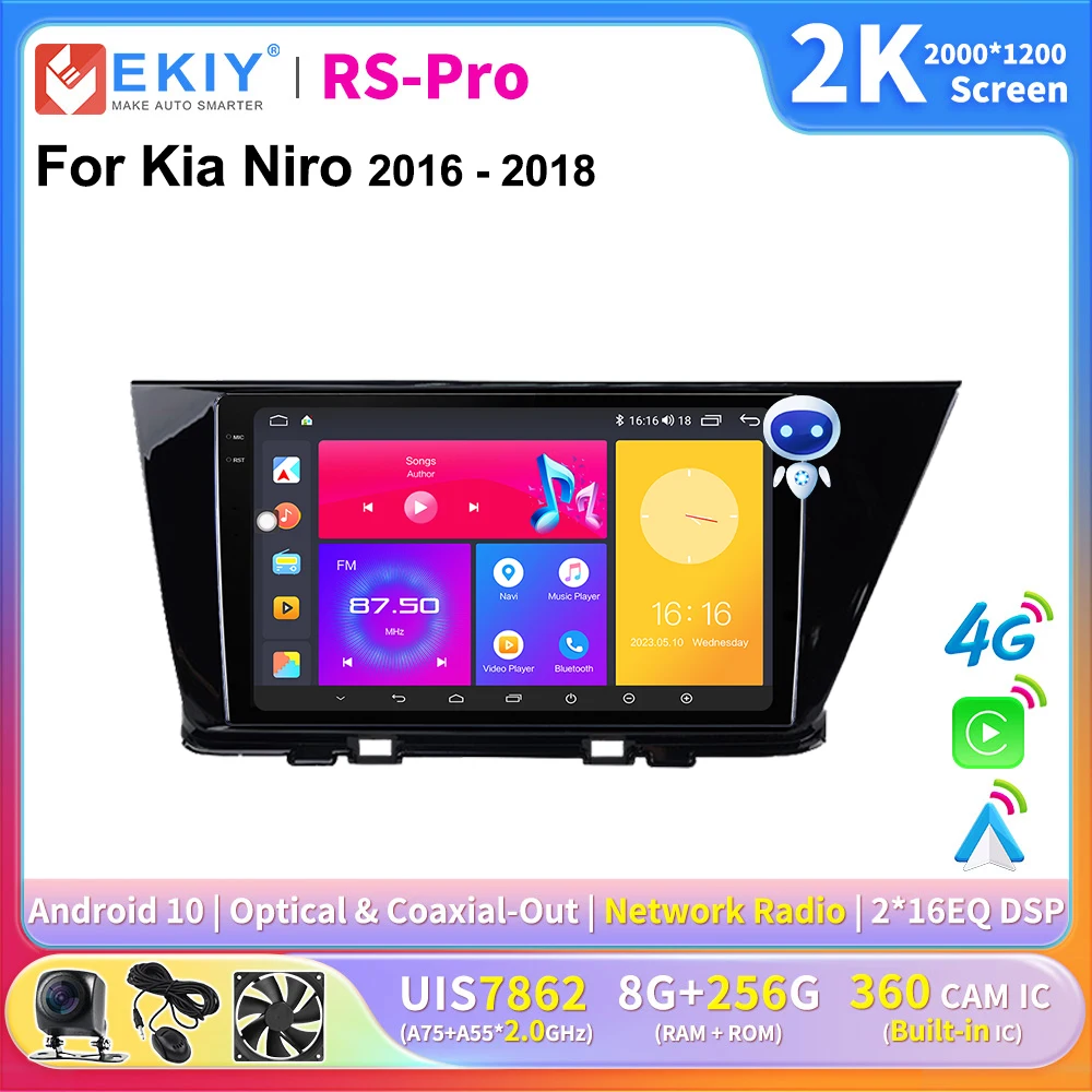 EKIY 2K Screen CarPlay Radio For KIA NIRO 2016-2018 Android Auto 4G Car Multimedia Player Stereo GPS Navigation Ai Voice DSP