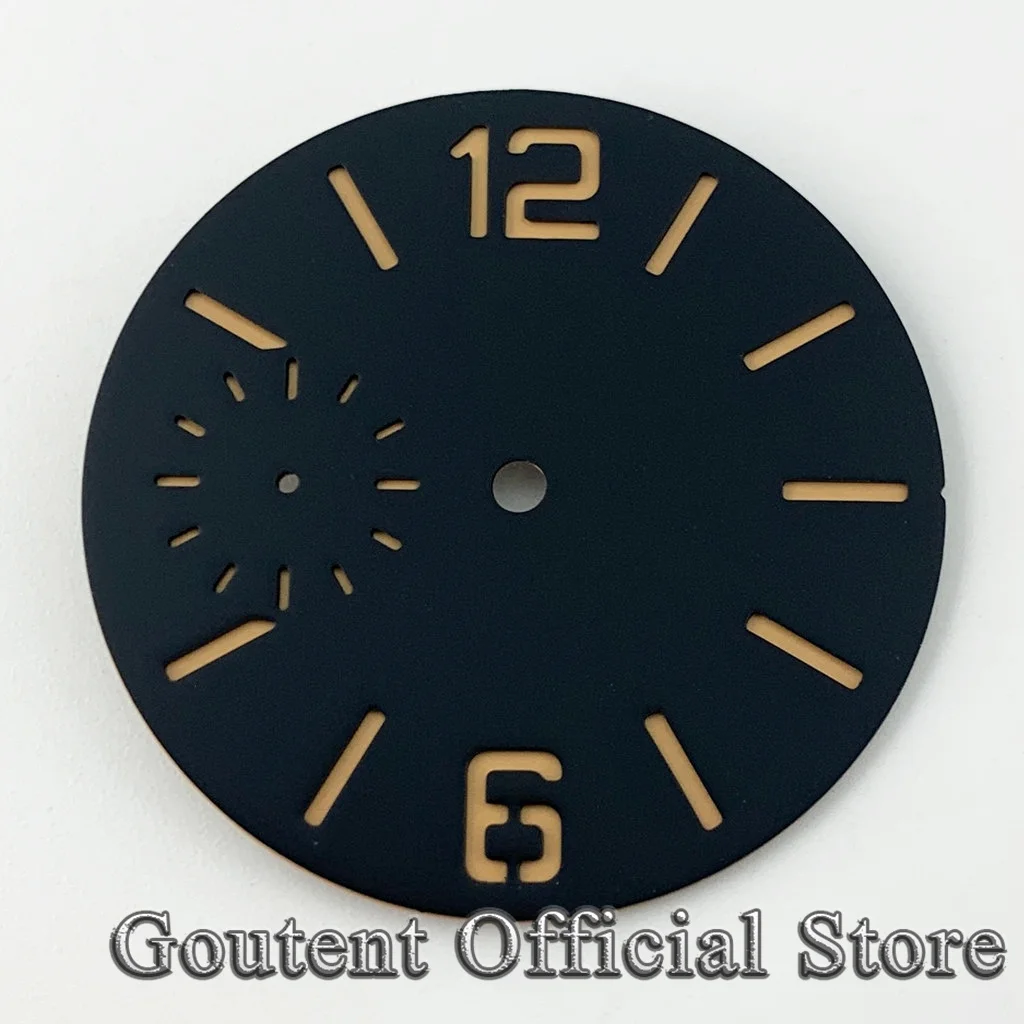 Goutent 38.5mm Blue Green Black White Sterile Watch Dial Orange Marks Fit ETA 6497 Seagull ST36 Movement Watch Faces