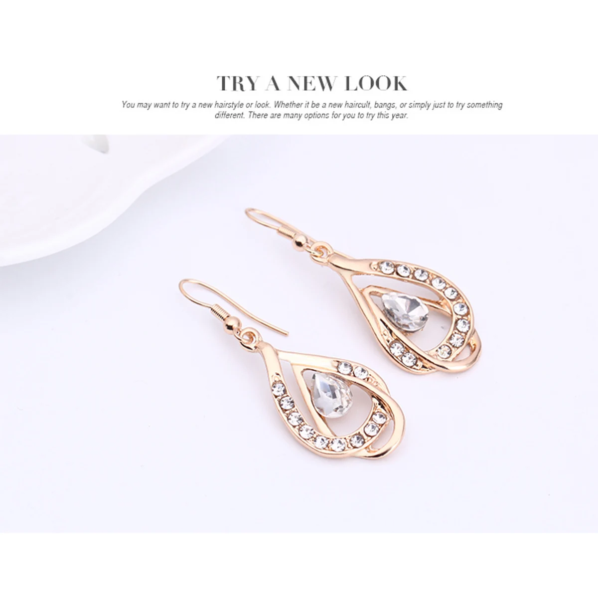 

Retro Double Heart Crystal Necklace Earring Set Lightweight Durable Jewelry For Women White Party Church Prom Summer Picnic