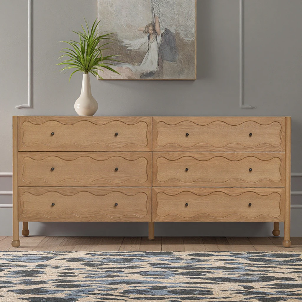 French Country 6-Drawer Dresser Modern Luxury Antique Bedroom Furniture Solid Wood Oak Storage Feature