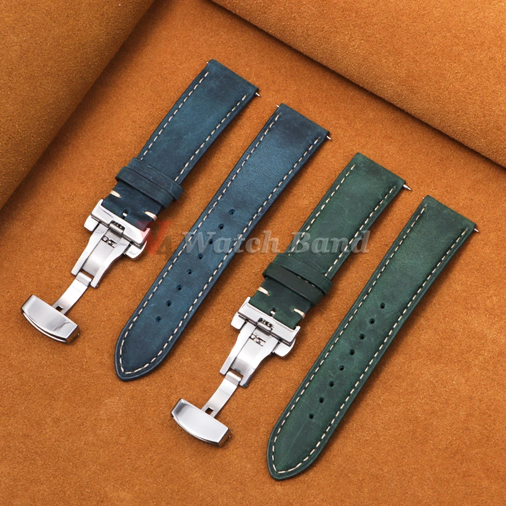 Genuine Calfskin Leather Band for Omega Business Watch Band for Seiko 14/16/18/20/22/24mm Butterfly Buckle Stitching Brown Strap image 3