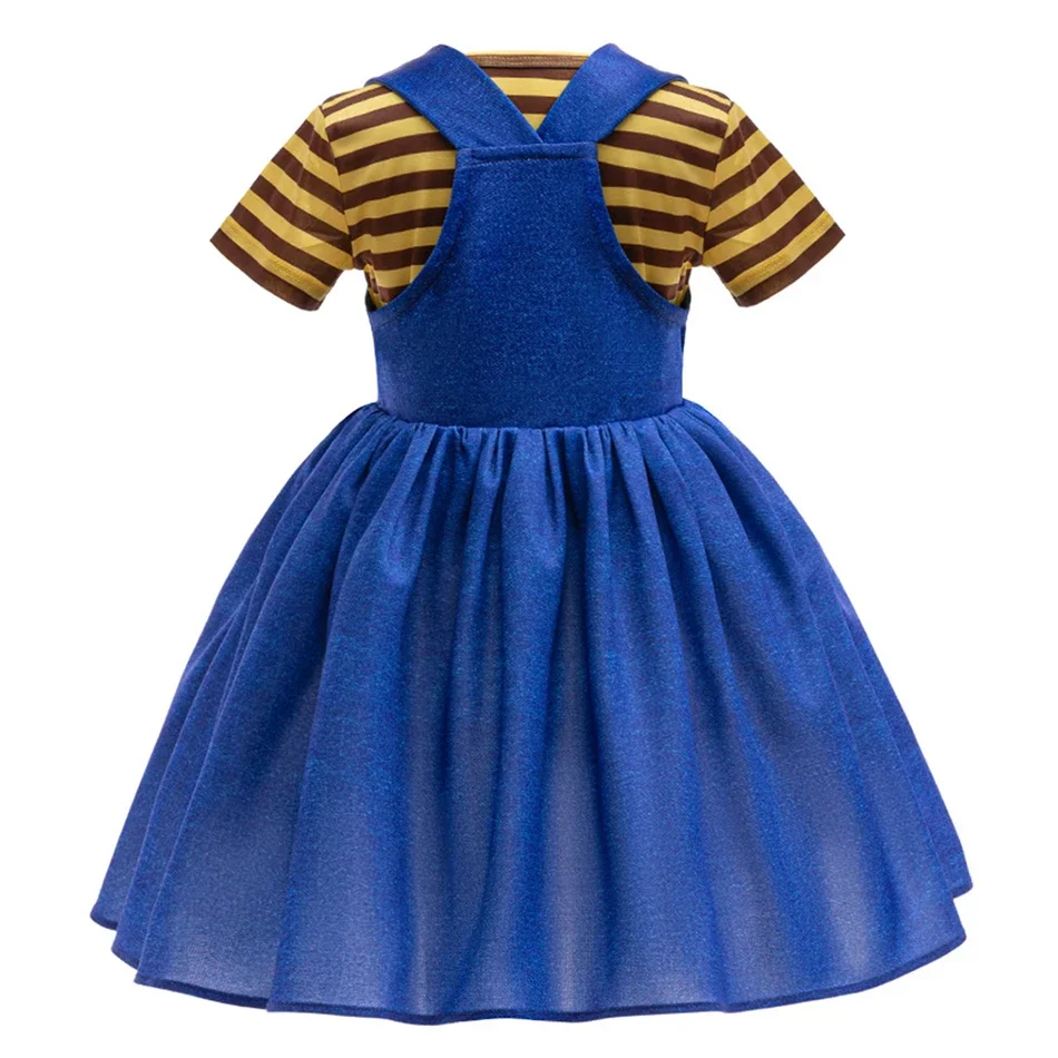 Costume à manches courtes à rayures jaunes pour filles, jupe à bretelles pour tout-petits, carnaval d'Halloween, robe Agnes Cos