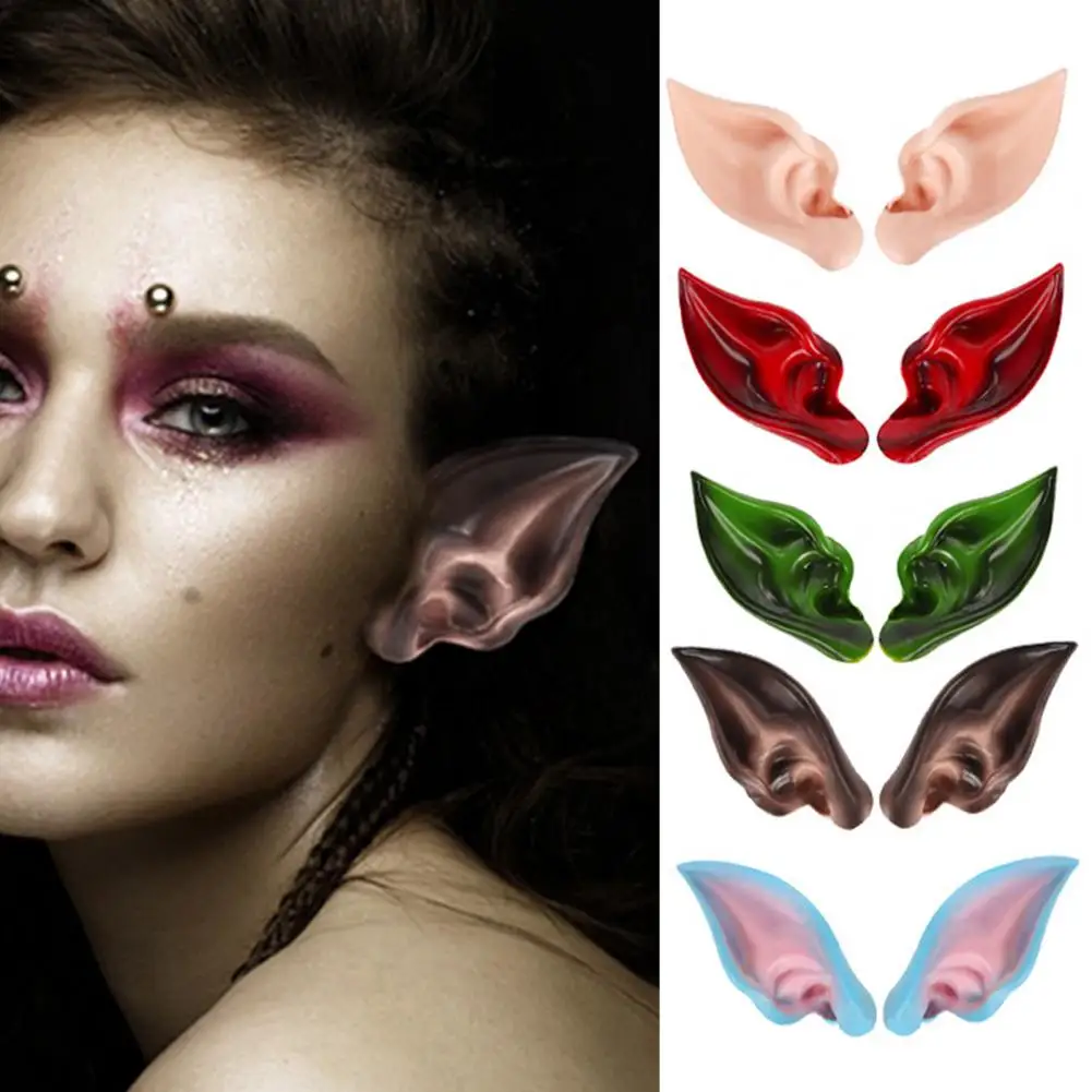 2Pcs Elven Elf Ear Eco-friendly Soft Elastic Cosplay Costumes Makeup Halloween Masquerade Party Photography Prop Christmas Decor
