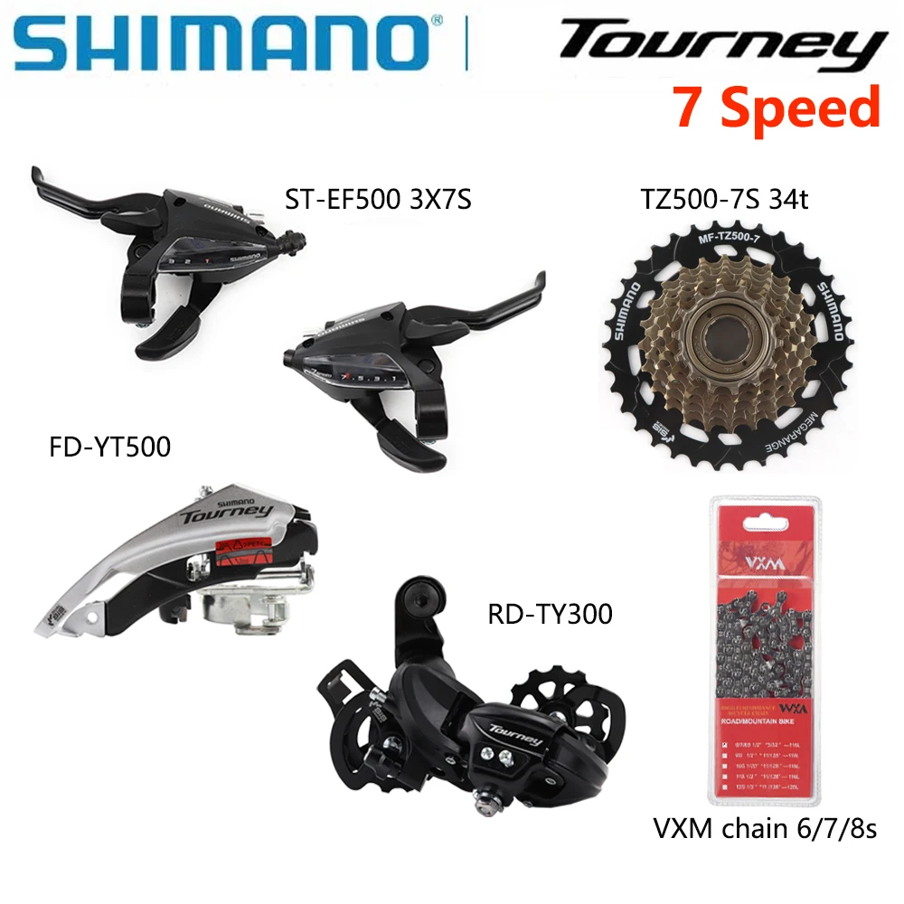 

SHIMANO Tourney 3x7 Speed Groupset include EF500 or M315 Shifter TY300 Rear Derailleur TZ500 Cassette 28T 34T VXM Chain MTB 7S