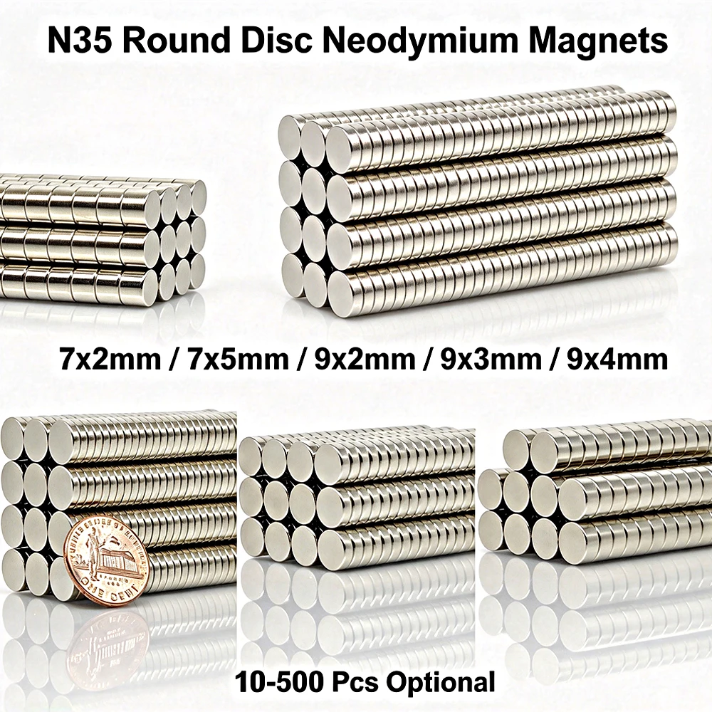 10-500Pcs N35 Neodymium Magnets, NdFeB Permanent Magnet 7x2 7x5 9x2 9x3 9x4mm,Strong Magnets for Craft,Hardware Fixing & Storage