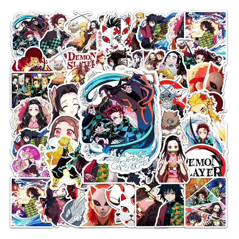 50pcs Demon Slayer Cute Cartoon Tanjiro Yadouzi Pattern Sticker Kawaii Anime DIY Ledger Waterproof Decorative Sticker Wholesale 4