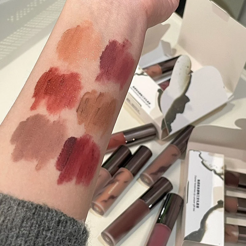 HERORANGE Lip Glaze Waterproof Smoky Red Matte Lipstick Velvet Lip Gloss Non-drying Nude Brown Lips Tint Mud Makeup Cosmetic