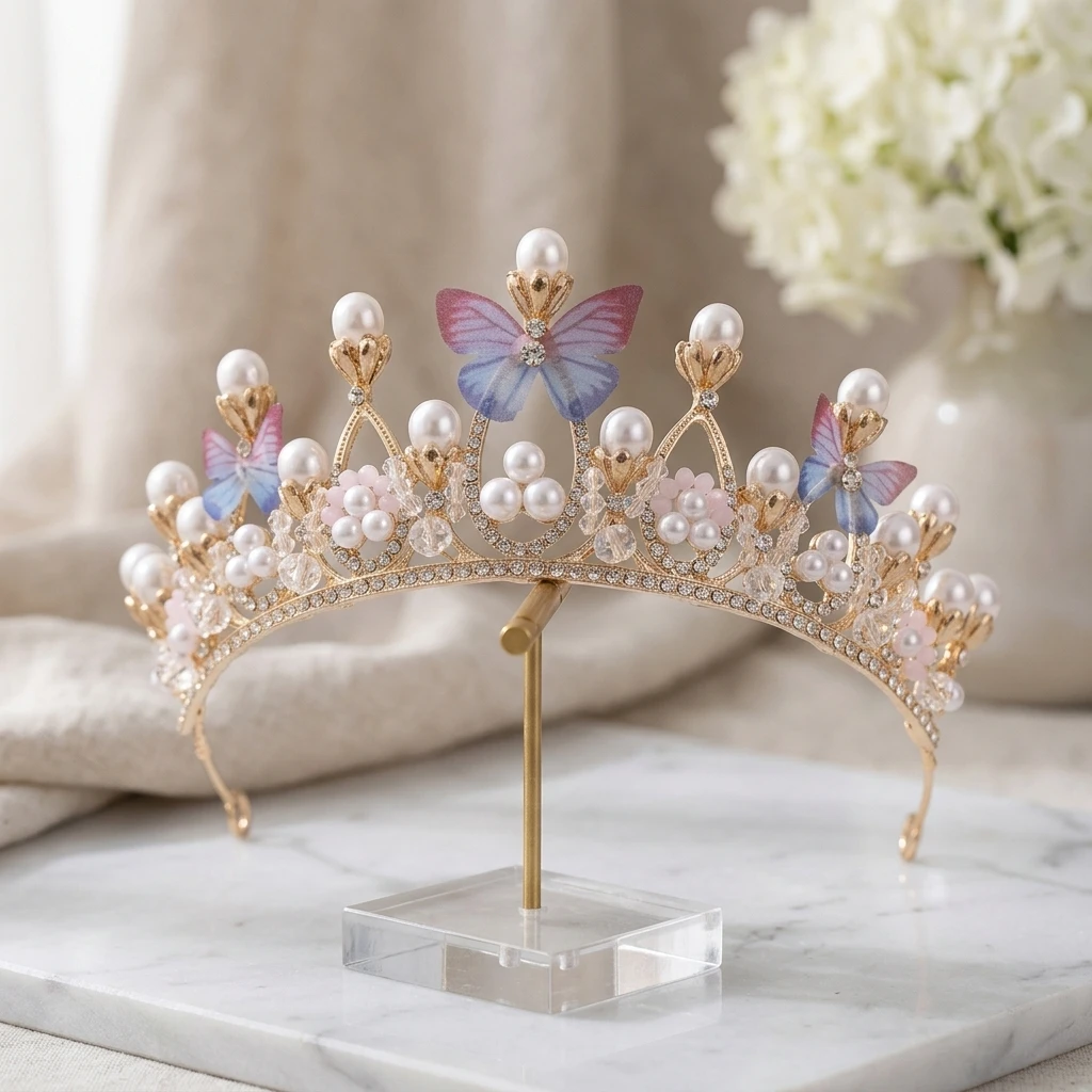 Crown Elegant Bridal Headpiece for Bride Wedding Crystal Butterfly Hairband Korean Style Party Accessories Jewelry Gift